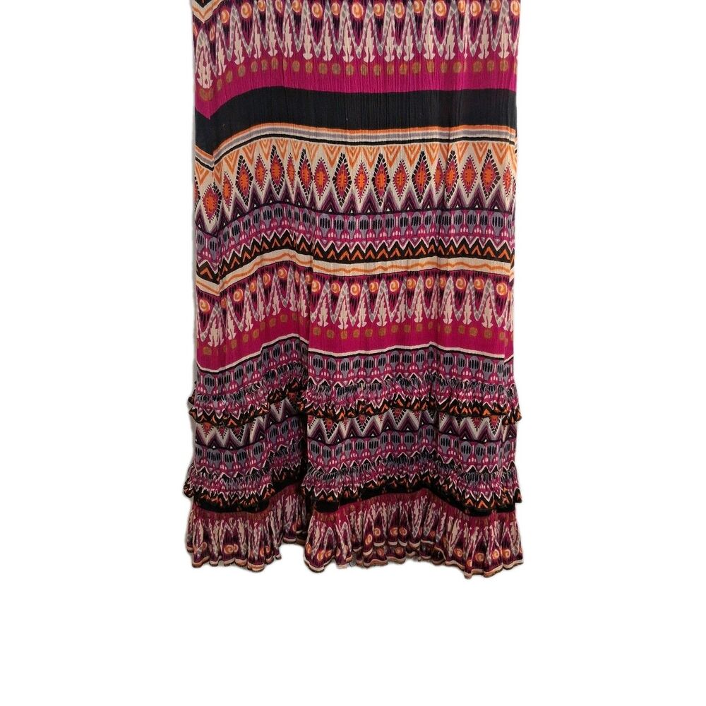 Boho Festival Maxi Skirt Size S Tribal Print Tiered Ruffle Hem Hippie Gypsy Cott - Picture 5 of 13